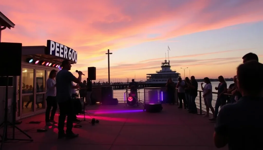 Image of Pier60 at sunset with street performers