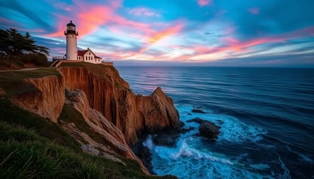 Image of Pigeon Point Lighthouse with a dramatic ocean view