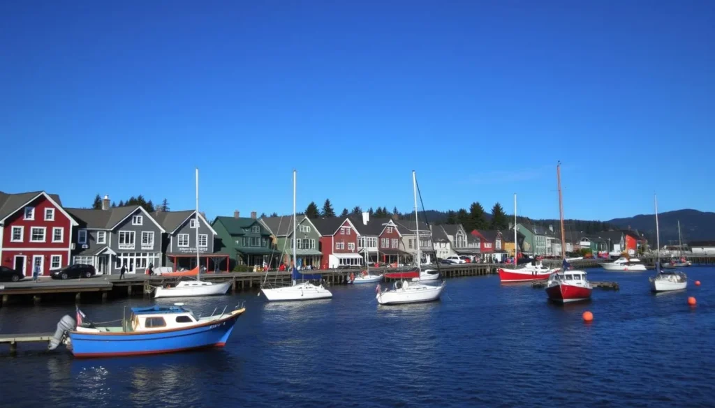 Image of Port Townsend waterfront with boats and historic buildings