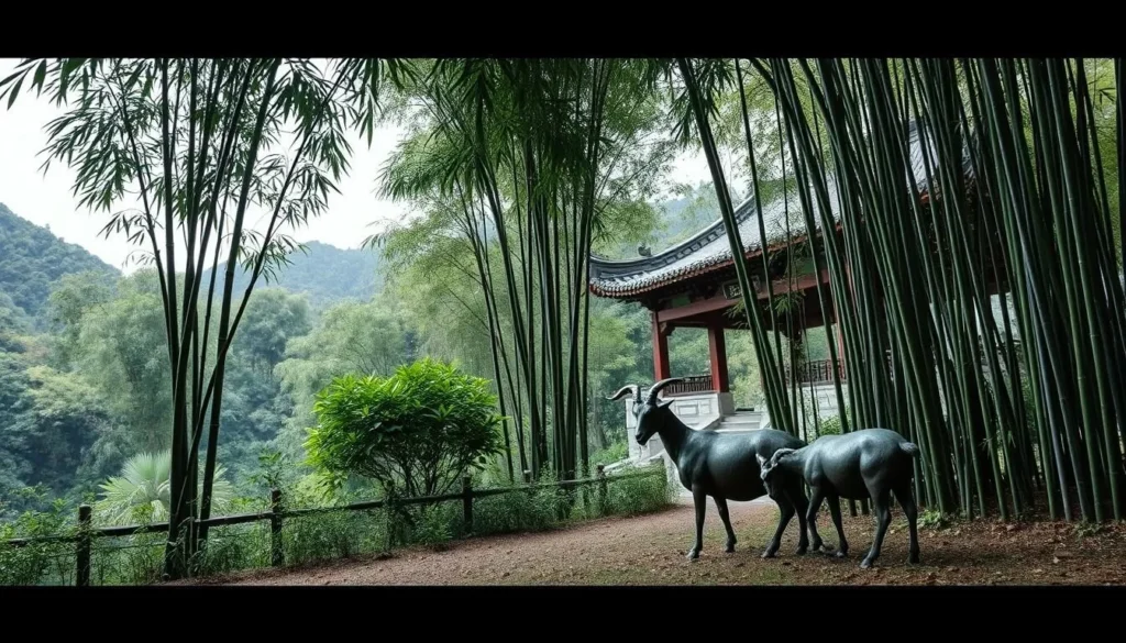 Image of Qingyang Palace's bamboo groves or bronze goats