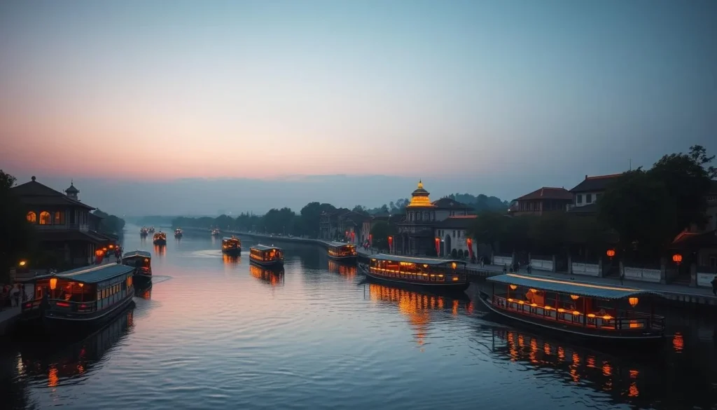 Image of Qinhuai River with traditional lantern-lit boats