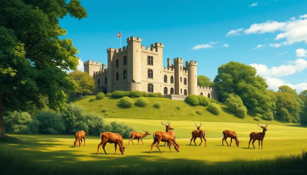 Image of Raby Castle with deer grazing in the foreground