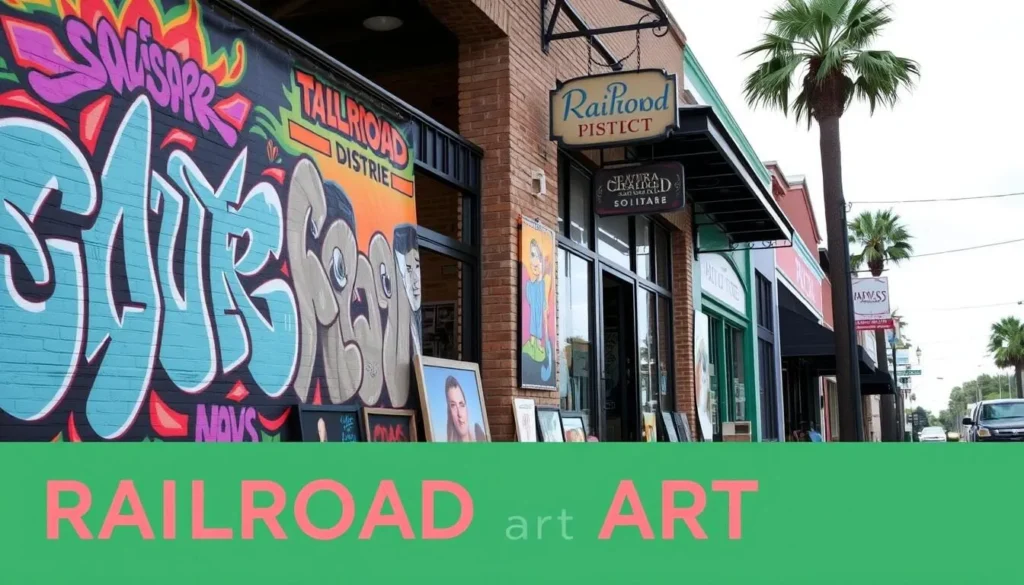Image of Railroad Square Art District, Tallahassee, with vibrant street art and galleries.