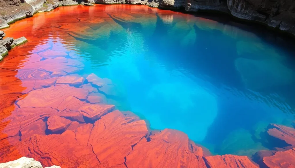 Image of Rainbow Blue Hole with vibrant, shifting colors throughout the day