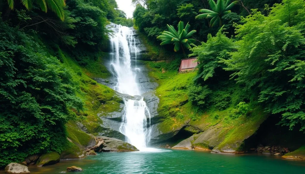 Image of Reach Falls with lush vegetation and clear waters