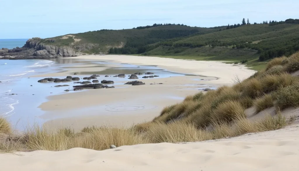 Image of Reid State Park's beach and rocky headlands