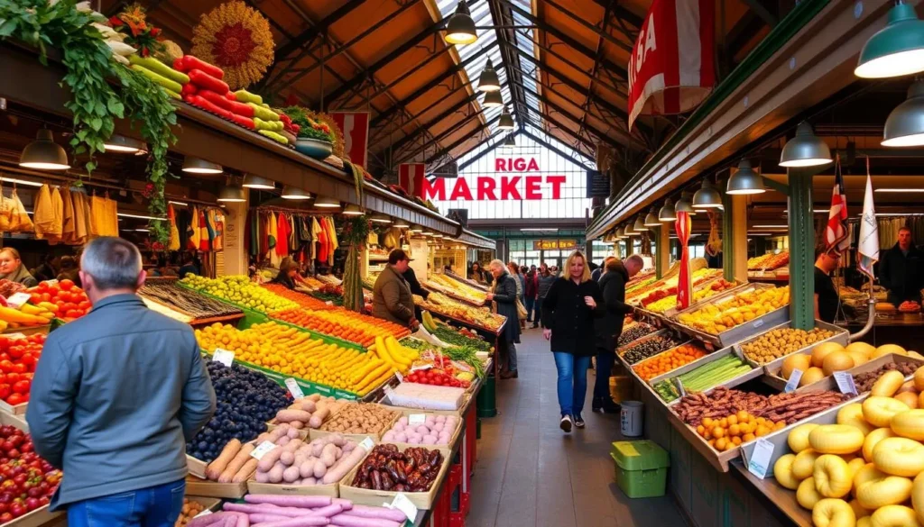 Image of Riga Central Market with fresh produce and local delicacies