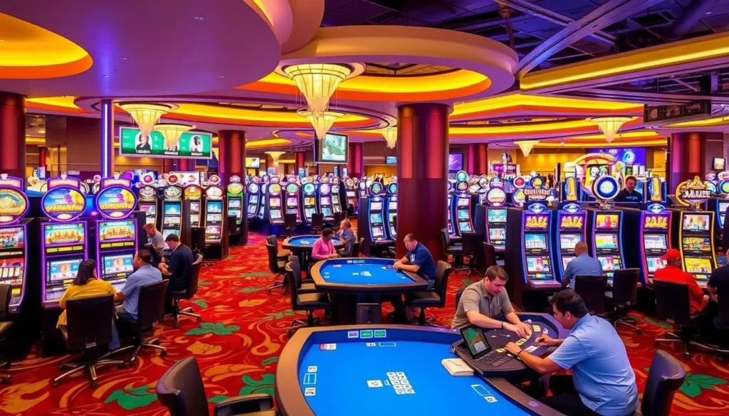 Image of Rivers Casino & Resort's gaming floor with slot machines and tables.