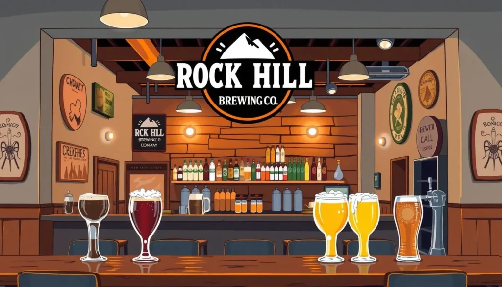 Image of Rock Hill Brewing Company's taproom with a variety of beers on tap