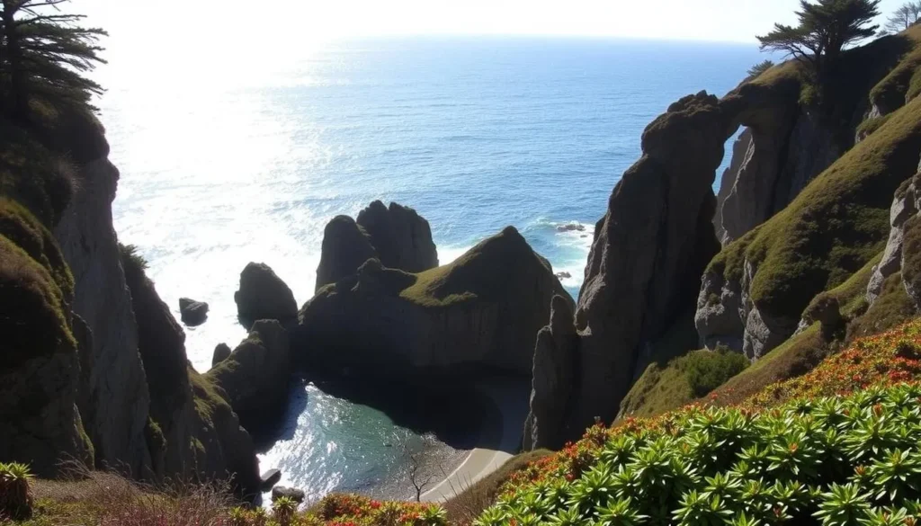 Image of Samuel H. Boardman Scenic Corridor with sea stacks and a hidden cove