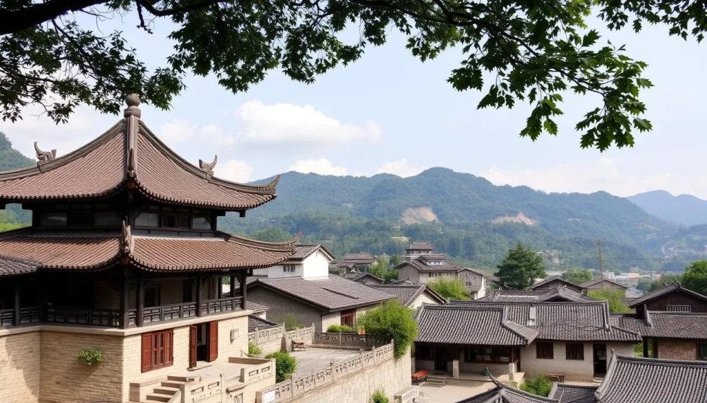 Image of Sanmenli Village with Yinglong Lou in the foreground