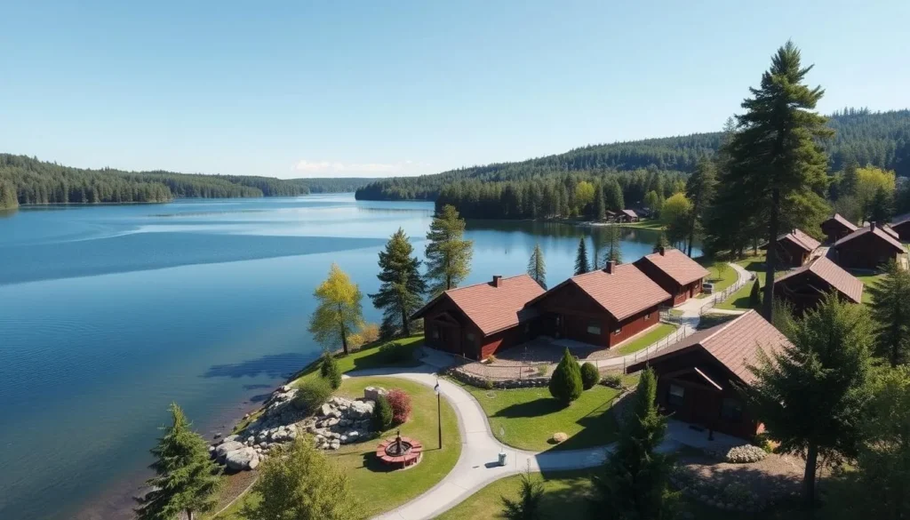 Image of Santa's Cottages Lakeside Family Resort with cottages around a lake