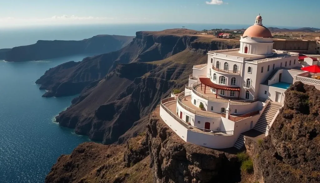 Image of Santo Wines perched on the caldera's edge.