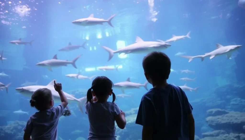Image of Shark Reef Aquarium at Mandalay Bay with kids observing sharks