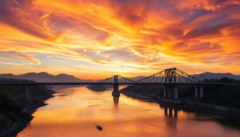 Image of Shengli Yellow River Bridge at sunset