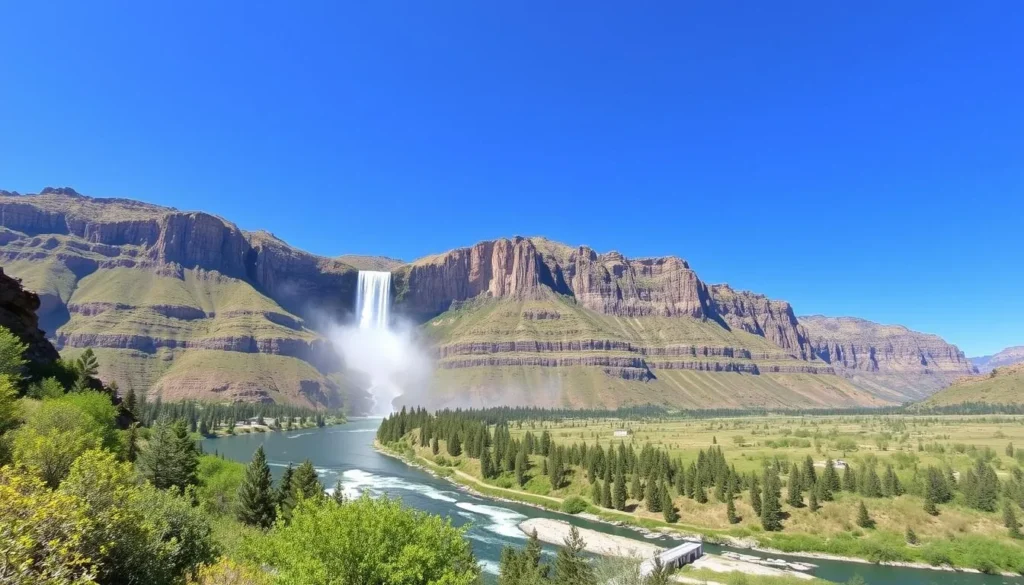 Image of Shoshone Falls with a serene landscape background