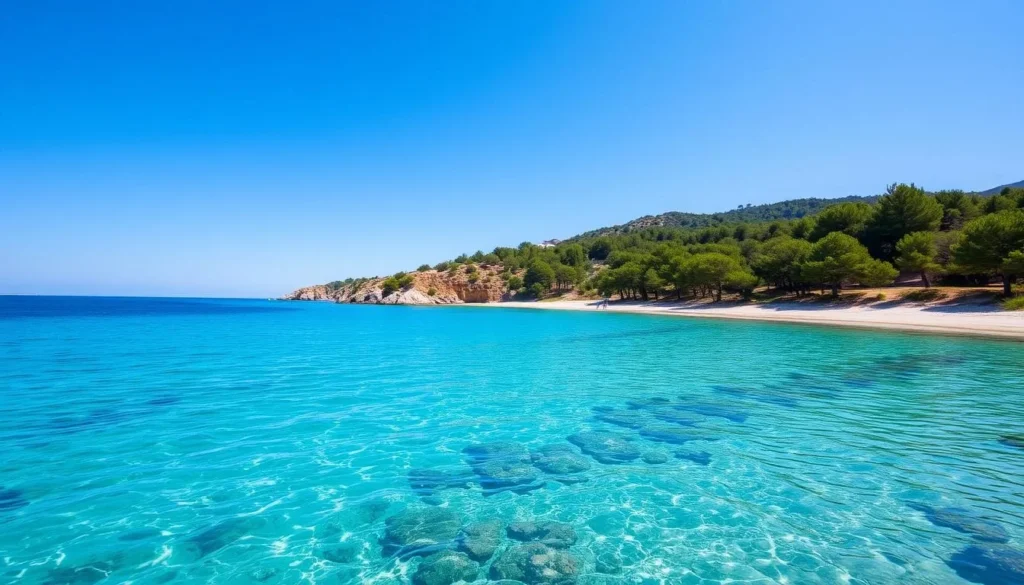 Image of Sithonia's coastline with crystal-clear waters and pine-framed beaches Image of Sithonia's coastline with crystal-clear waters and pine-framed beaches