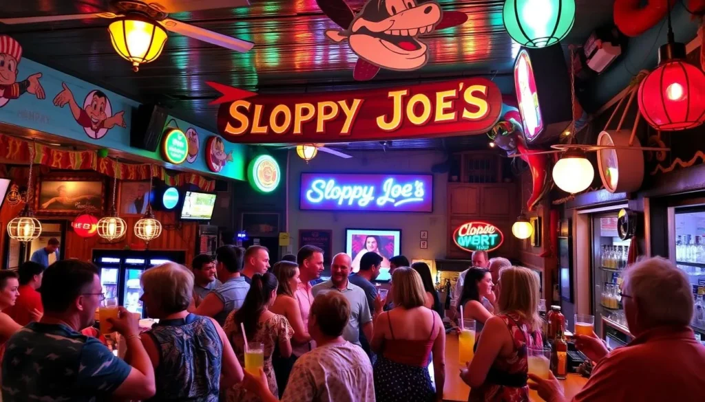 Image of Sloppy Joe's bar in Key West, Florida, with a lively atmosphere and patrons enjoying drinks.