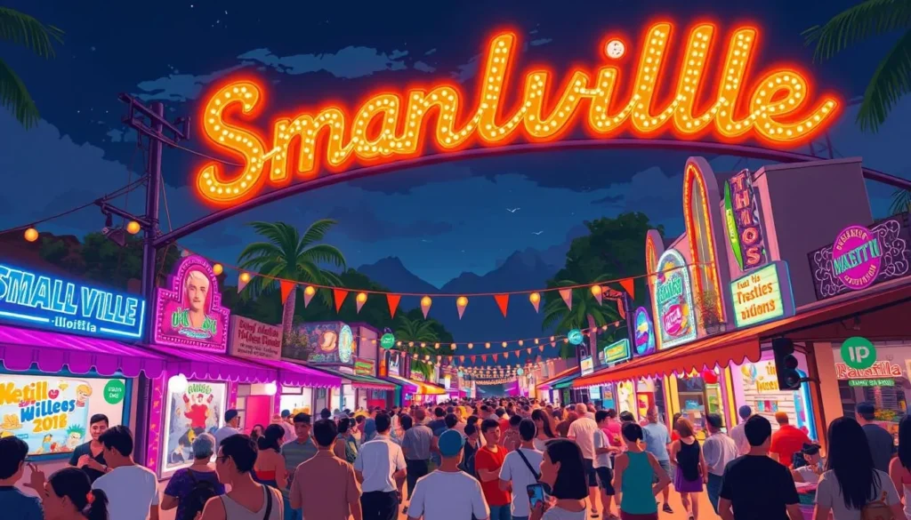 Image of Smallville Iloilo at night with vibrant lights and people enjoying the scene