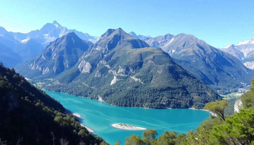 Image of Soča Valley with emerald waters and surrounding mountains