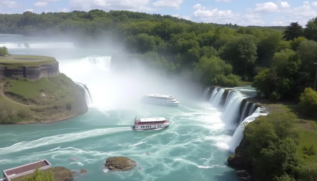 Image of Somerset Falls with milky turquoise waters and gondola