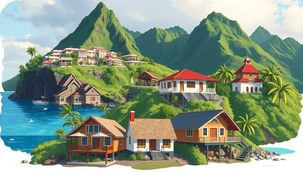 Image of Soufriere's accommodation options, including luxury resorts and charming guesthouses