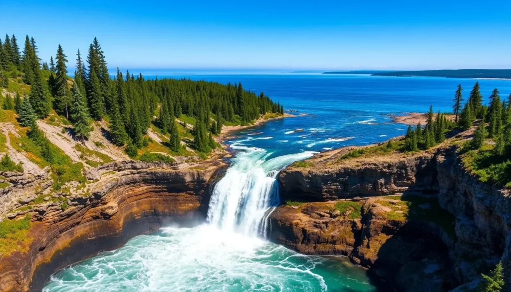 Image of Spray Falls cascading into Lake Superior