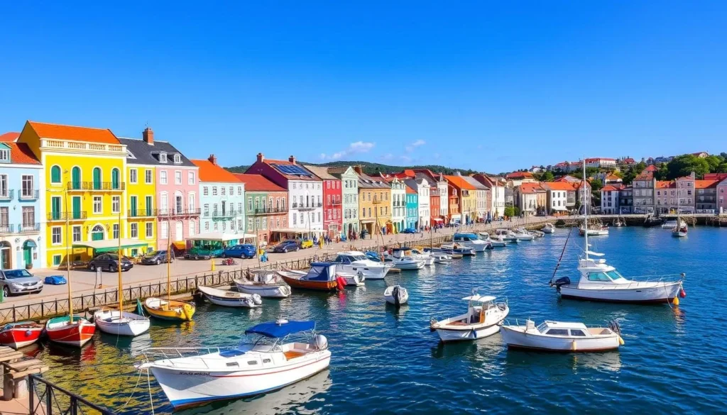 Image of St. George's harbor with colorful buildings and boats Image of St. George's harbor with colorful buildings and boats