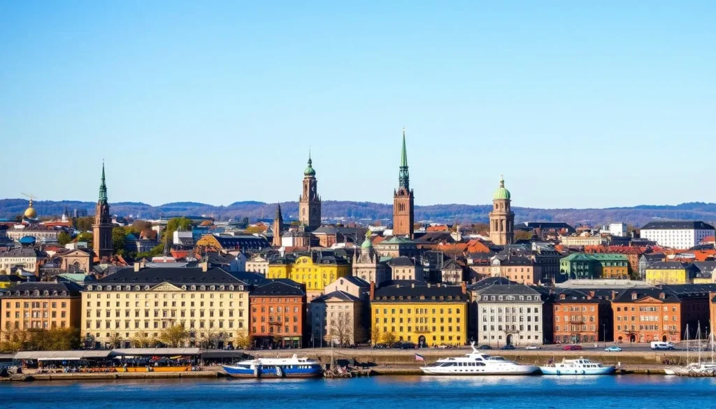 Image of Stockholm's cityscape with historic buildings and modern architecture