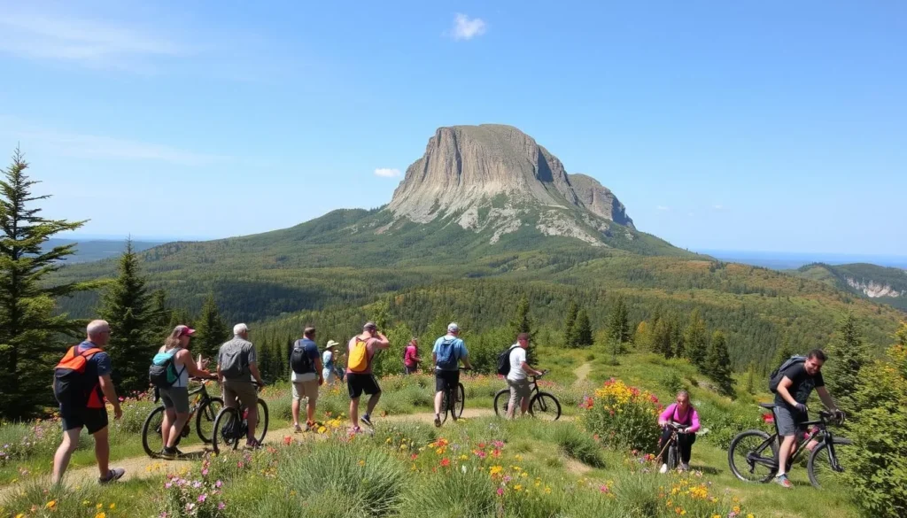 Image of Sugarloaf Mountain during summer with hikers and bikers