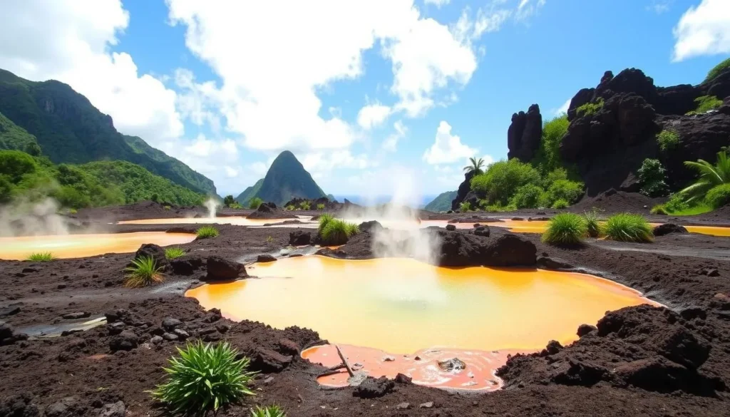 Image of Sulphur Springs St Lucia with mud pools and steam vents