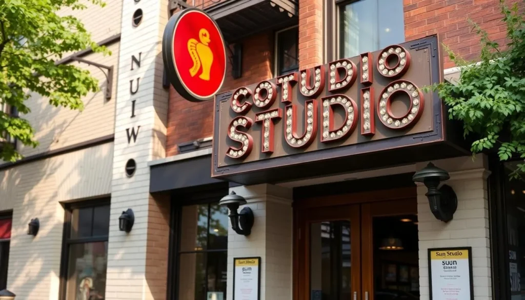 Image of Sun Studio's exterior with a sign reading "Sun Studio"
