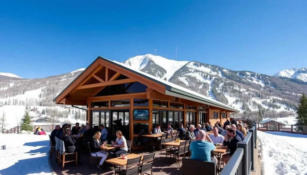 Image of Sundeck at Aspen Mountain with diners enjoying their meal
