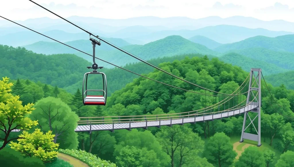Image of Suyukou Forest Park with a chairlift and suspension bridge