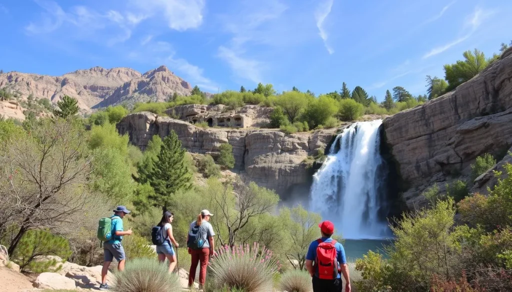 Image of Tahquitz Falls with hikers in the foreground