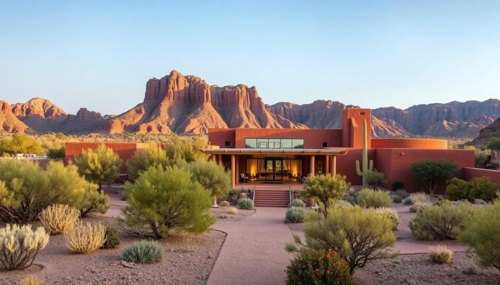 Image of Taliesin West, showcasing its desert architecture and surroundings