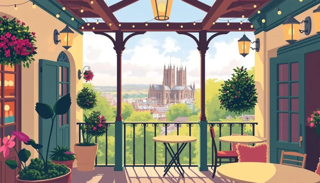 Image of The Cosy Club's balcony with a view of Durham Cathedral