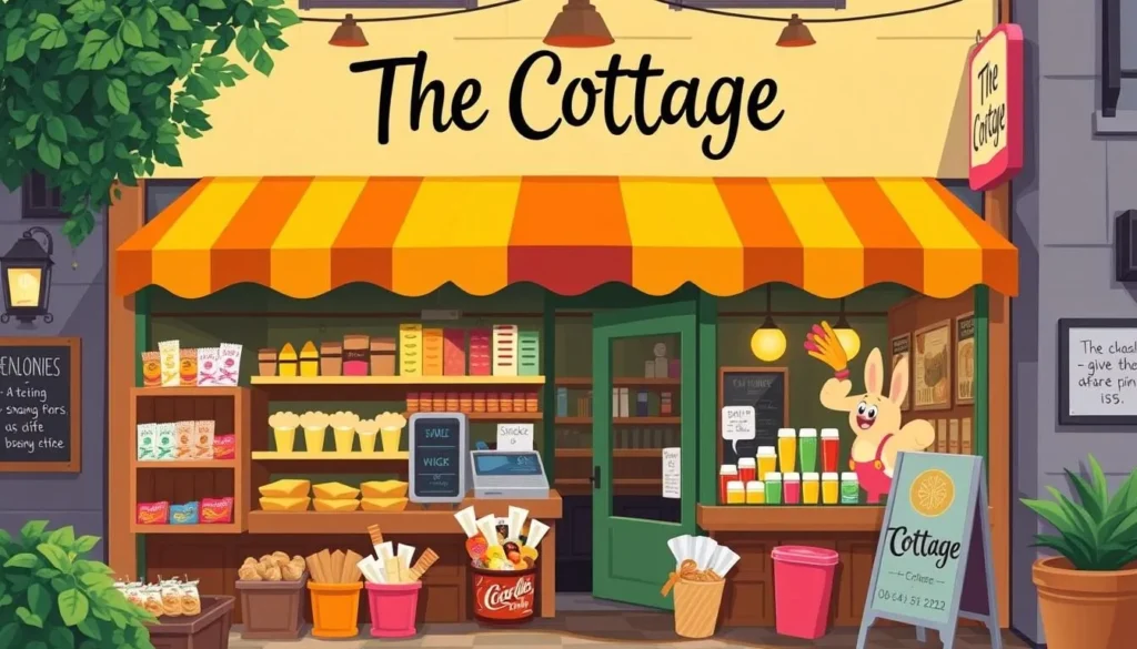Image of The Cottage's storefront with a variety of snacks and beverages on display