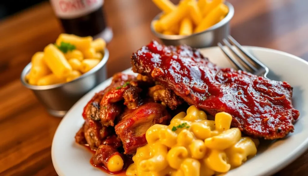 Image of The Dixie Pig's barbecue and mac 'n cheese dish