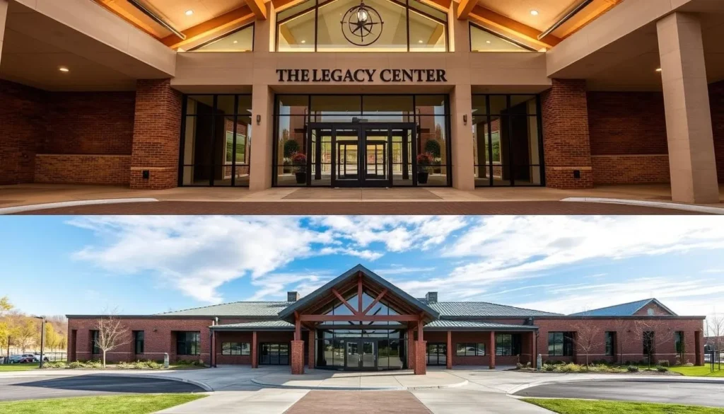 Image of The Legacy Center's main entrance or a panoramic view of the facility
