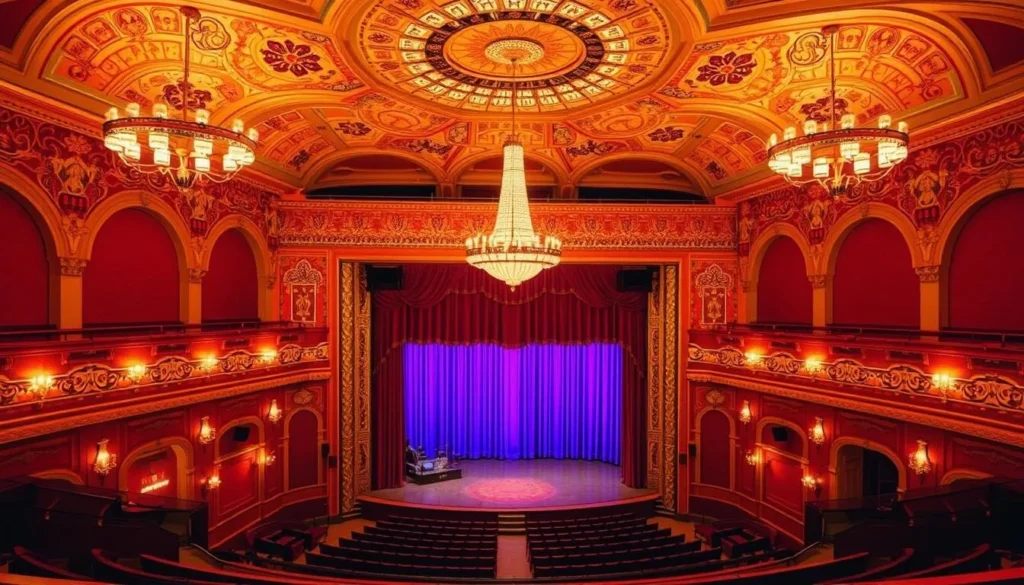 Image of The Music Box of Rockford's interior with a stage and seating area