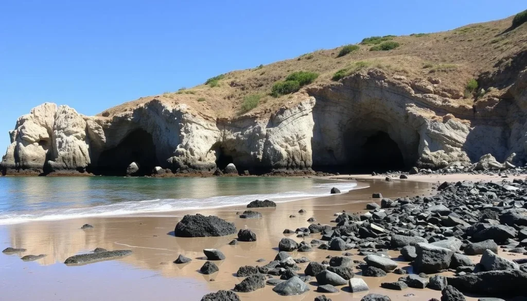 Image of Thousand Steps Beach with sea caves at low tide