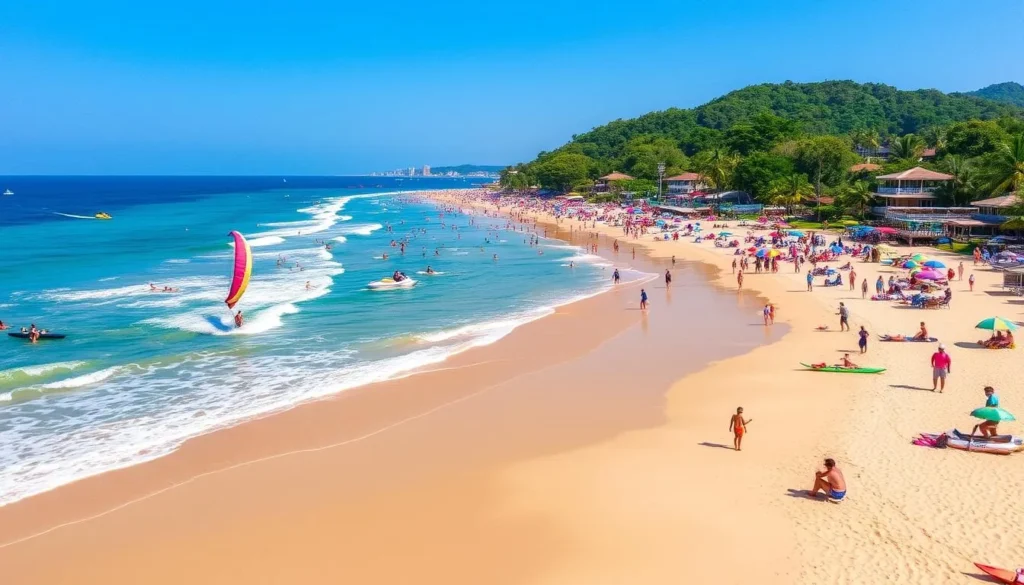 Image of Tolo Beach with its extensive shoreline and water sports activities