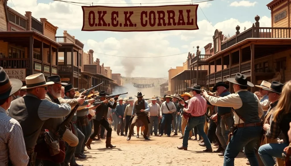 Image of Tombstone's Allen Street with gunfight reenactment at O.K. Corral