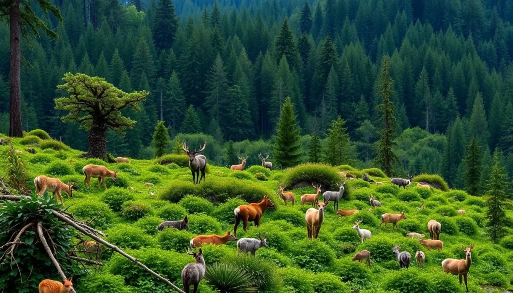 Image of Tongass National Forest with lush vegetation and wildlife