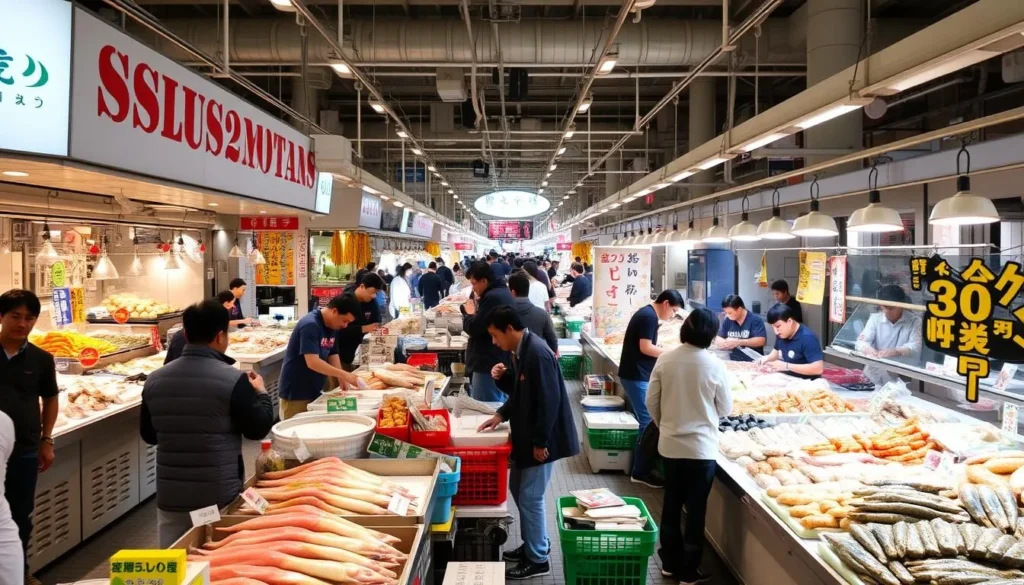 Image of Toyosu Fish Market's bustling marketplace