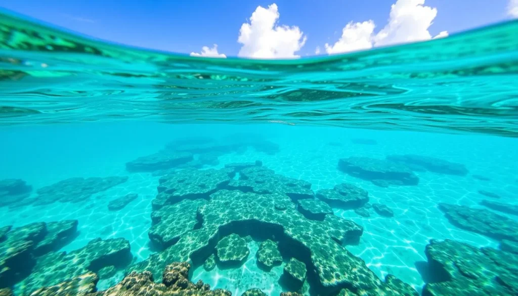 Image of Trunk Bay with its famous underwater snorkel trail and clear turquoise waters