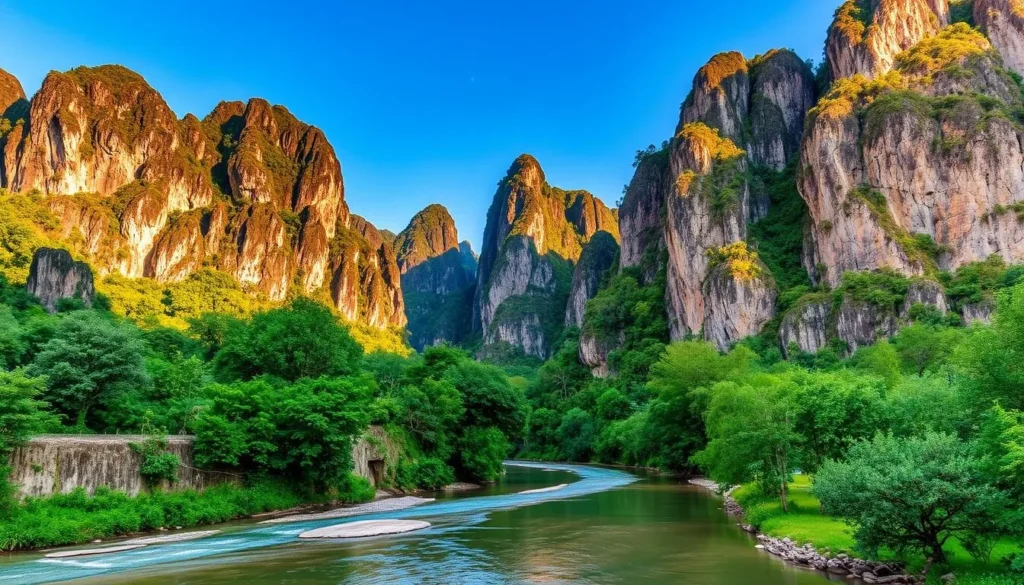 Image of Vang Vieng's limestone karst landscape with the Nam Song River