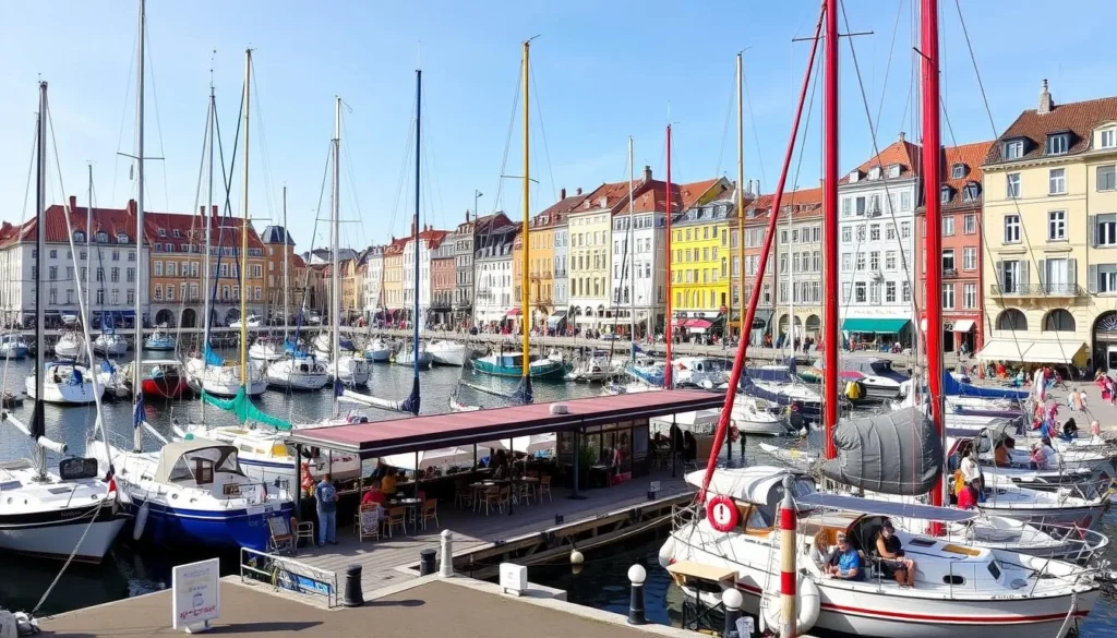 Image of Vieux Port with sailboats and waterfront cafes Image of Vieux Port with sailboats and waterfront cafes