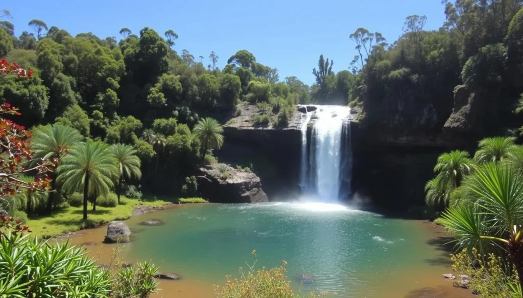 Image of Wangi Falls with lush surroundings and a swimming hole